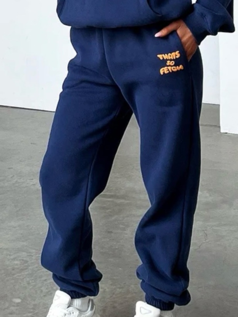Women's Navy Relaxed Jogger Pants with Embroidered Detail
